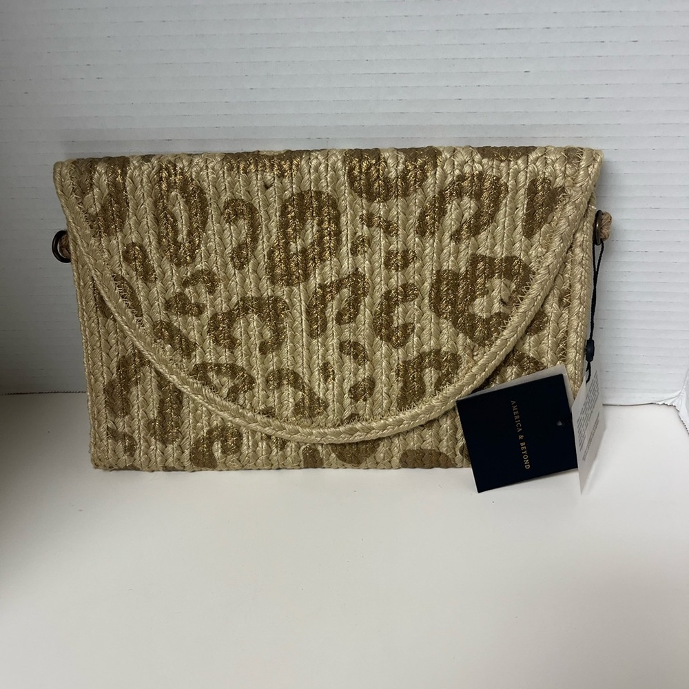 Jute Animal Leapord Print Raffia Weaved Tan Clutch Bag Cruise Resort Beach Vibes
